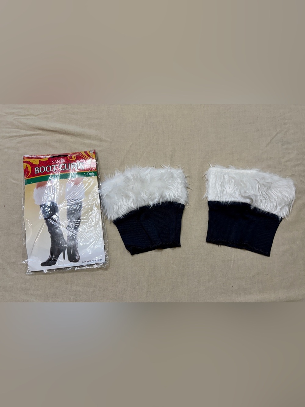 Santa Boot Cuffs 1 Pair Black & White Faux Fur Trim Costume Accessory